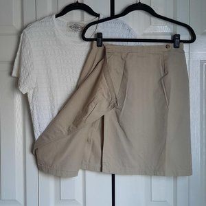 Talbots Petites Cotton Twill Light Khaki Tan Wrap Front Skirt Size 8P